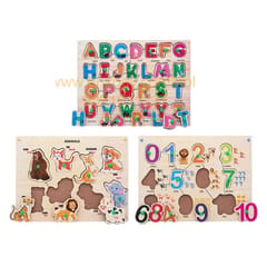 Wooden Puzzle with Knobs Educational and Learning Toy for Kids (Alphabet, Number & Animal)