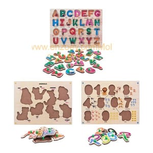 Wooden Puzzle with Knobs Educational and Learning Toy for Kids (Alphabet, Number & Animal)