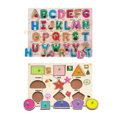 Wooden Puzzle with Knobs Educational and Learning Toy for Kids (Alphabet & Shapes)