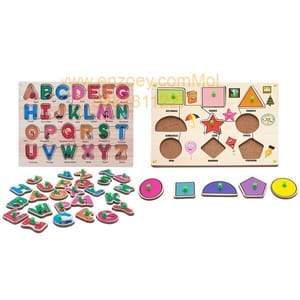 Wooden Puzzle with Knobs Educational and Learning Toy for Kids (Alphabet & Shapes)