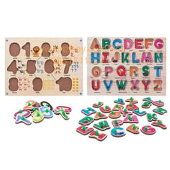 Wooden Puzzle with Knobs Educational and Learning Toy for Kids (Number & Alphabet)