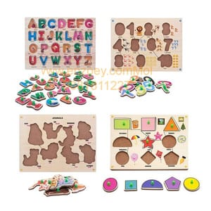 Wooden Puzzle with Knobs Educational and Learning Toy for Kids (Animal, Number, Alphabet & Shapes)