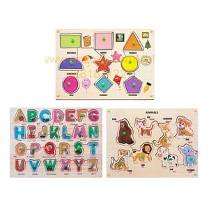 Wooden Puzzle with Knobs Educational and Learning Toy for Kids (Alphabet, Animal & Shapes)