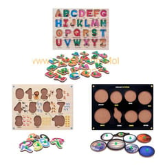 Wooden Puzzle with Knobs Educational and Learning Toy for Kids (Solar SYTEM-Number-Alphabet)