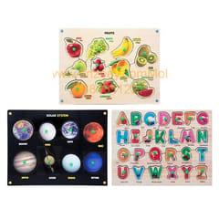 Wooden Puzzle with Knobs Educational and Learning Toy for Kids (Alphabet, Fruits & Solar System)