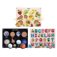 Wooden Puzzle with Knobs Educational and Learning Toy for Kids (Alphabet, Fruits & Solar System)