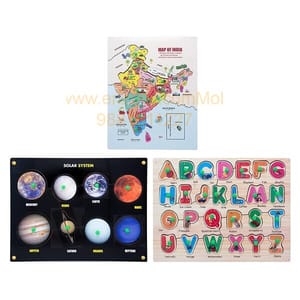 Wooden Puzzle with Knobs Educational and Learning Toy for Kids (India Map, Alphabet & Solar System)