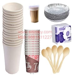 100%Biodegradable Eco Friendly 12 Inch Paper Dinner Plates,Paper Glasses, Tiffin Plates,Wooden Spoons,Paper Tea Cups,Tissues,Tooth Picks,All Items Combo (Total 175 pcs)