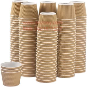 Products Disposable Ripple Paper Cup for Hot Coffee/Drinks for Party (Brown)