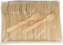 100%Biodegradable Disposable Wood Spoons and Forks Set for Dining Table (Pack of 200)