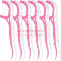 Pack of 100Pcs New Dental Tooth Pick Flossers Toothpick Cleaners, Tooth Flossing Head Oral Dental Hygiene Brush, Tooth Cleaning Tool ( White Pink )