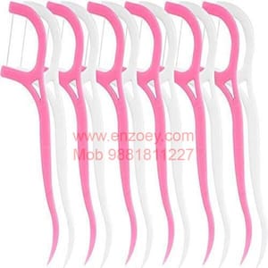 Pack of 100Pcs New Dental Tooth Pick Flossers Toothpick Cleaners, Tooth Flossing Head Oral Dental Hygiene Brush, Tooth Cleaning Tool ( White Pink )