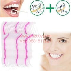 Pack of 100Pcs New Dental Tooth Pick Flossers Toothpick Cleaners, Tooth Flossing Head Oral Dental Hygiene Brush, Tooth Cleaning Tool ( White Pink )