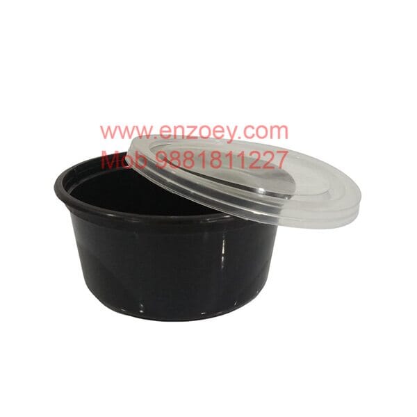 250 ml Black Round Container with Air Tight Transparent Lid:Set of 25