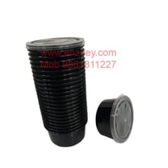 250 ml Black Round Container with Air Tight Transparent Lid:Set of 25