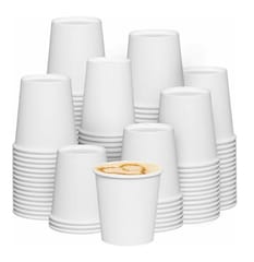 Paper Glass Disposable Tea/Coffee Cups, Set of 50 pcs, 200 ml - White