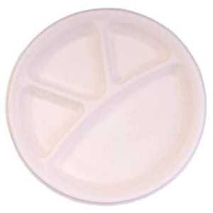 Disposable Round Plates 4 Compartment 11 Inch  ,100% Natural , Biodegradable , Compostable , Safe & Hygienic Disposable Plates , Pack of 25 ,Eco-Friendly for Party ,Home ,Wedding Use|