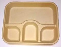 Chuk Rectangle Plate 4 Compartment, Eco-Friendly Sugarcane Bagasse Disposable Plate for Food, Lunch, Dinner, Pack of 25 Biodegradable Plates, Natural Colour (4CP, B)