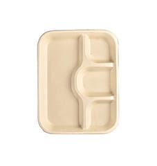 Chuk Rectangle Plate 4 Compartment, Eco-Friendly Sugarcane Bagasse Disposable Plate for Food, Lunch, Dinner, Pack of 25 Biodegradable Plates, Natural Colour (4CP, B)