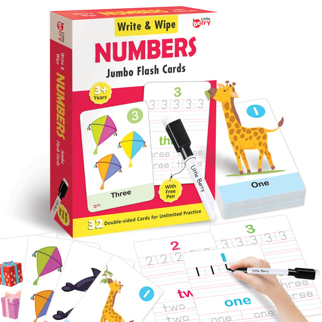 NUMBERS Write & Wipe Jumbo Flash Cards (With Marker Pen) for Kids 2+ Years