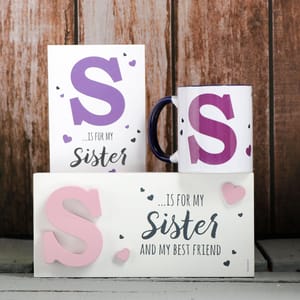 KEEP SAKE Sister Gift Combo with Ceramic Mug and Elevated Initial Quotation with a FREE GREETING CARD