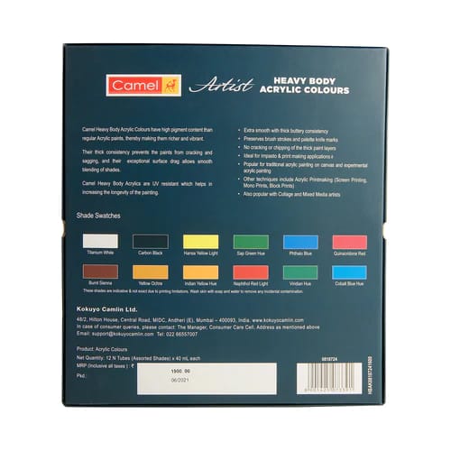 ARTIST HEAVY BODY ACRYLIC COLOURS - 12 SHADES