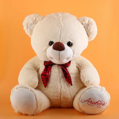 Beautiful Cream Color Bear with Red Ribbon Bow Soft Toy 50cm Home Decor ,  Soft Toy For Kids , Birthday, Anniversary.