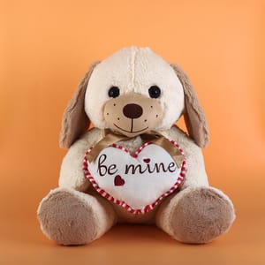 Cream Sitting Dog with Heart Soft Toy Set 40cm ,Annimal Soft Toy Home Decor, Soft Toy For Kids , Birthday