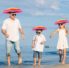 Hat Umbrella Colorful Party Hats , Rainbow Colorful Beach Party Hats , Premium Quality Hat Umbrella For Kids & Adults , Polyester Umbrella Size  In open 52 cm ,Size In Fold 30 cm ,Gift For Your Kids In Rainy Season