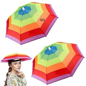 Hat Umbrella Colorful Party Hats , Rainbow Colorful Beach Party Hats , Premium Quality Hat Umbrella For Kids & Adults , Polyester Umbrella Size  In open 52 cm ,Size In Fold 30 cm ,Gift For Your Kids In Rainy Season