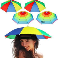 Hat Umbrella Colorful Party Hats , Rainbow Colorful Beach Party Hats , Premium Quality Hat Umbrella For Kids & Adults , Polyester Umbrella Size  In open 52 cm ,Size In Fold 30 cm ,Gift For Your Kids In Rainy Season