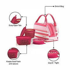 Tupin Plastic Spring Surprise Lunch Set (Pink) Girl's plastic Lunch Box Set With Bag ,Birthday Gift , For Office Use