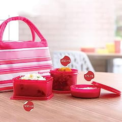 Tupin Plastic Spring Surprise Lunch Set (Pink) Girl's plastic Lunch Box Set With Bag ,Birthday Gift , For Office Use