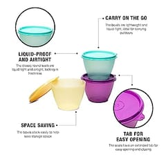 Tupperware Plastic Container - 400ml, 6 Pieces, Multicolour , Kitchen Accesories Bowl Set Pack Of 6 Pcs