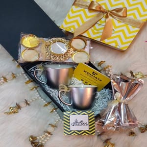 "Exotic Tea" Diwali hamper Box 4-Unbreakable 2 Tea Cups,1 diyas,4 Tea sachets / 1 Luxury Blend Coffee,2 Coaster,card  For Festive gift
