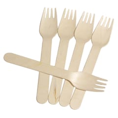 Disposable Wooden Fork (14cm Big Size, 100 Pieces) | Ecofriendly Spoons for Eating Food | Best Uses: Kitchen, Birthday, Parties, Events, Picnic, Office & Restaurant | No Plastic Wood Spoon | Disposable Wood Cutlery Fork Set