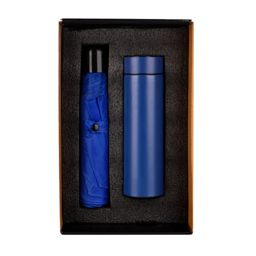 Drizzling 2 in 1 Blue combo gift set contains a temperature bottle & umbrella Perfect Gift for your prestigious clients, prospects & employees