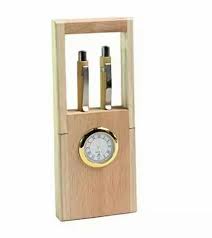 Wooden Watch cum 2 Pen Stand, Pen Holder With Watch & Best Wishes , wooden pencil holder,Perfect for Office & Home Desk, Gift for Birthday