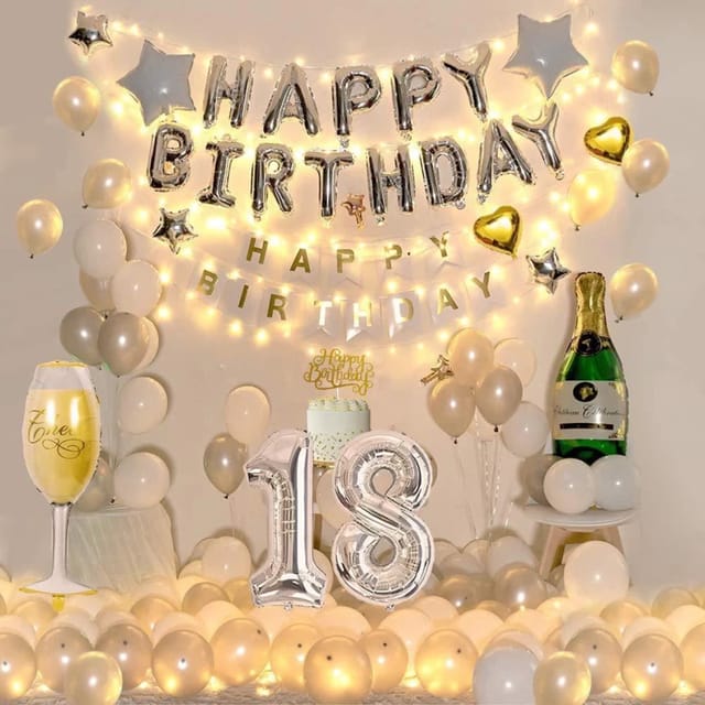 18th Happy Birthday Decoration,18th Silver Happy Birthday Decoration Service At Your Door-Step