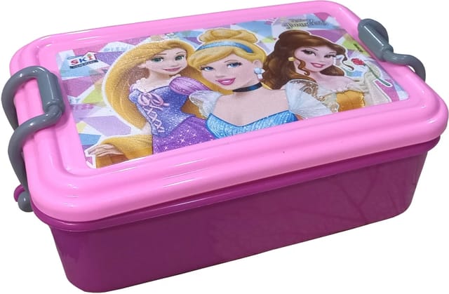 Peri Peri Lunch Box Princess  Plastic for Back to School Kids 1 Containers and 1 Spoon(fock) 1Lunch Box (700 ml) (Colour and Print as per Availability)