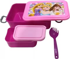 Peri Peri Lunch Box Princess  Plastic for Back to School Kids 1 Containers and 1 Spoon(fock) 1Lunch Box (700 ml) (Colour and Print as per Availability)