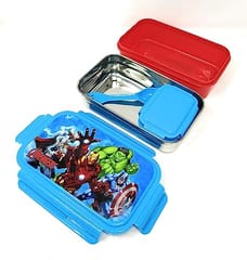 Peri Peri Lunch Box Avenger  Plastic for Back to School Kids 1 Containers and 1 Spoon(fock) 1Lunch Box (700 ml) (Colour and Print as per Availability)