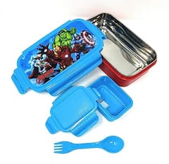 Peri Peri Lunch Box Avenger  Plastic for Back to School Kids 1 Containers and 1 Spoon(fock) 1Lunch Box (700 ml) (Colour and Print as per Availability)