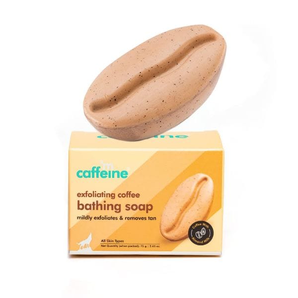 Exfoliating Tan Removal Soap with Coffee, Almond Milk & Caramel | De Tan Bathing Soap for Polishing & Moisturizing the Skin | Bean Shaped Soap with Fresh Coffee Aroma | Natural & Vegan