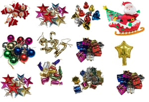 Plastic Christmas Mini Ornaments Decoration 104 pcs Set, Multi-Colour  By cThemeHouseParty