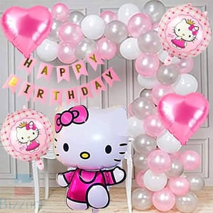 Hello Kitty Theme Foil Balloon Decoration for girls theme birthday party With Decoration service at your place