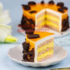 Choco Mango Egg Less Round Shape Cake For Any Occasion,Party & Events Celebration