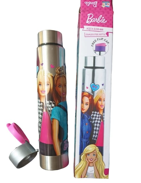 Aquaslim Barbie Steel Water Bottle 550ml with free flip cap Water Bottle