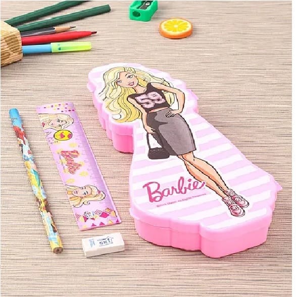 Barbie Cartoon Theme Shaped Kid's Plastic Pencil Box with Compartment Return Gifts for Kids Birthday Party, Size - 22x11x3 Cm New Year Gift Festival Gift