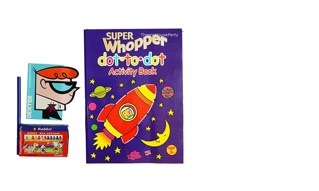 Super Whopper Dot To Dot Activity book with wax crayons & Dexter small dairy For Kids (Space)